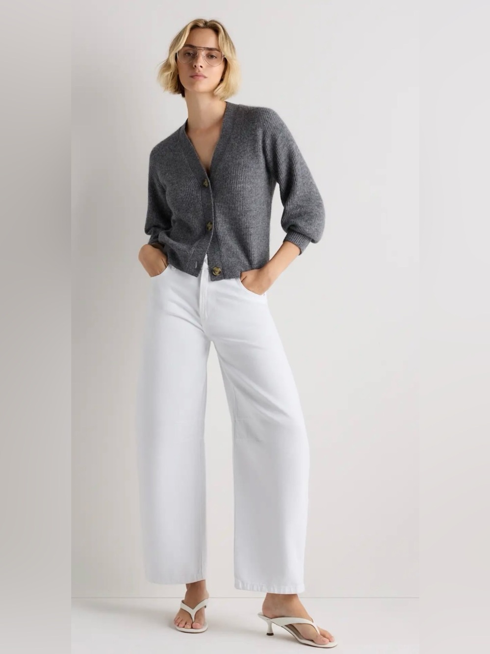 Quince Lightweight Baby Alpaca Cropped Cardigan in Smoked Charcoal
